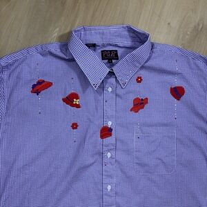 Vintage Gepetto Women's Button Up Red Hat Society Purple Plaid 4X Embroidered